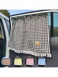 1pc Car Rear Window Sunshade, Suction Cup Mounted, Cute Plaid Bear Design, Random Bear Pattern & Stitching Style - one-size - View 12