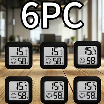 6 st digitala termometrar (svart, vit, rosa) - Mini inomhustermometer för temperatur och fuktighet - med temperatur- och fuktighetsdisplay/klistermärke/bärbar - lämplig för hem/barnrum/kontor/resor/husbil - året runt - julklapp