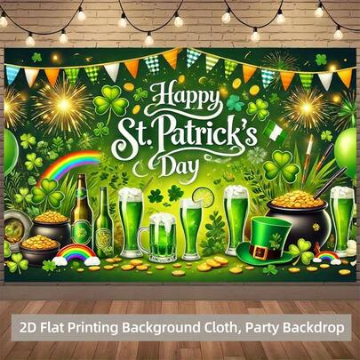 2D plano, 1 pieza Tela de fondo para celebración del Día de San Patricio, Utilería fotográfica multifuncional, Tela de poliéster, Adecuado para decoración del hogar/oficina/exterior/fiesta, Regalo festivo
