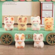 5/10pcs 3D Flocked Small Cat Resin Pendant, Cute Cartoon Animal Pendant, DIY Keychain, Phone Strap, Bag Charm Accessories - Multicolor - View 1
