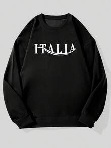 Men Italia Flag Text Print Sweatshirt Navy Blue Casual Pullover With Italia Logo Relaxed Fit Round Neck Sweater ForThemed Outfits Casual Ttire Sweat Shirts Sizes Men Crew Neck Sweatshirt Crewneck Sweatshirt Men Men Clothes Cool Sweaters Hoodies For Men Men Sweatshirts Shirts Men Streetwear Crewneck Winter Clothes For Men Loose Fit Graphic Sweatshirt For Men Sweater Men Men Crewneck Sweatshirt Men Clothing Fall - 黑色 - 查看 2