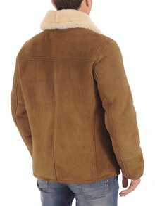 Cazadora de hombre en gamuza textil, forro de borrega, con cremallera - Bronce - Ver 2