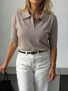 GIGOGOU Women's Soft Knit Short Sleeve Turtleneck Sweater Top, Comfortable & Casual, Spring/Summer - Khaki - View 5