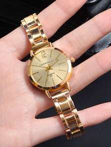 1 pieza Reloj de acero con correa para mujer y 1 pieza Conjunto de joyería con pulsera para señoras, estilo graduación digital y pequeño disco - Multicolor - Ver 6