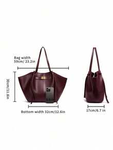 Dedoo Fashionable Large Capacity Trapezoid Design Luxury PU Leather Women's Shoulder Bag, Designer Chic Lock Closure Handbag, High-Quality Underarm Bag - Burgundy - View 3