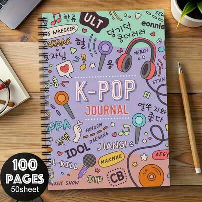 1 K-Pop Spiral Notebook - Vibrant Korean Drama Design With Headphones And Music Elements, 100 Pages, Perfect Gift For Travel, Work, School, Or For Fans, Colleagues, Friends, And Sisters, Ideal Kpop Fan Gift