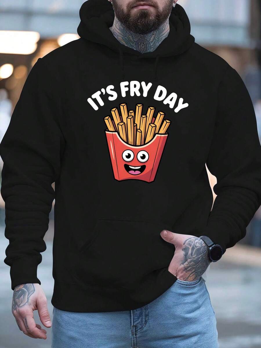 Men's It's Friday Hoodie, New Urban Style, Printed Tops, Autumn And Winter Clothing, Free Sweatshirts, Comfortable And Soft Fabrics, Exquisite Gifts For Family And Friends, Urban Fashion, Casual Wear, Tops, Stylish Hoodie, Soft Material - 黑色 - 查看 1