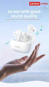 Lenovo Tai nghe Bluetooth không dây  TA210 - Thời lượng pin siêu dài, Tai nghe thể thao nhét tai, Khử tiếng ồn chủ động ENC, Giảm tiếng ồn cuộc gọi thông minh với bốn micrô, Màu trắng/Trắng ánh trăng, Đen - Thiết kế quà tặng - đá mặt trăng màu trắng - Xem 3