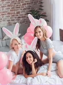 2 pezzi Accessori per costume da coniglio per feste di carnevale - Fascia per capelli con orecchie da coniglio e coda, adatta per donne adulte, set carino e soffice per cosplay, costume di San Valentino - Bianco - Visualizzare 5