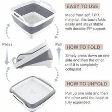 2.4 Gal 9L Collapsible Dish Basin With Drain Plug Space Saving Outdoor Multiuse Foldable Sink Tub Dishpan Kitchen Storage Tray For Camping Vegetable Washing RV (Gray) - gray - View 5