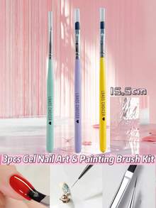 3 PiecesPrecision Nail Art Brush Set For Gel Painting & Design, Nail Charms Nail Gems,Nails Salon,Nail Supplies,Halloween,Christmas Gifts,Nail Tools - Multicolor - View 6