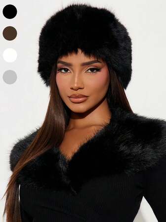 1条毛绒保暖弹力发带，简约百搭日常发饰，女士时尚头巾/围巾