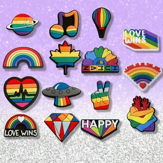 15pcs Self-Adhesive Colorful Themed Stickers, Classic & Unique, Inspiring Endless Creative Inspiration. Suitable For DIY Decoration On Shoes, Bags, Bracelets, Or As Party Gifts, Holiday Decorations, Birthday Small Gifts, Showcasing Unique Personalized Basics