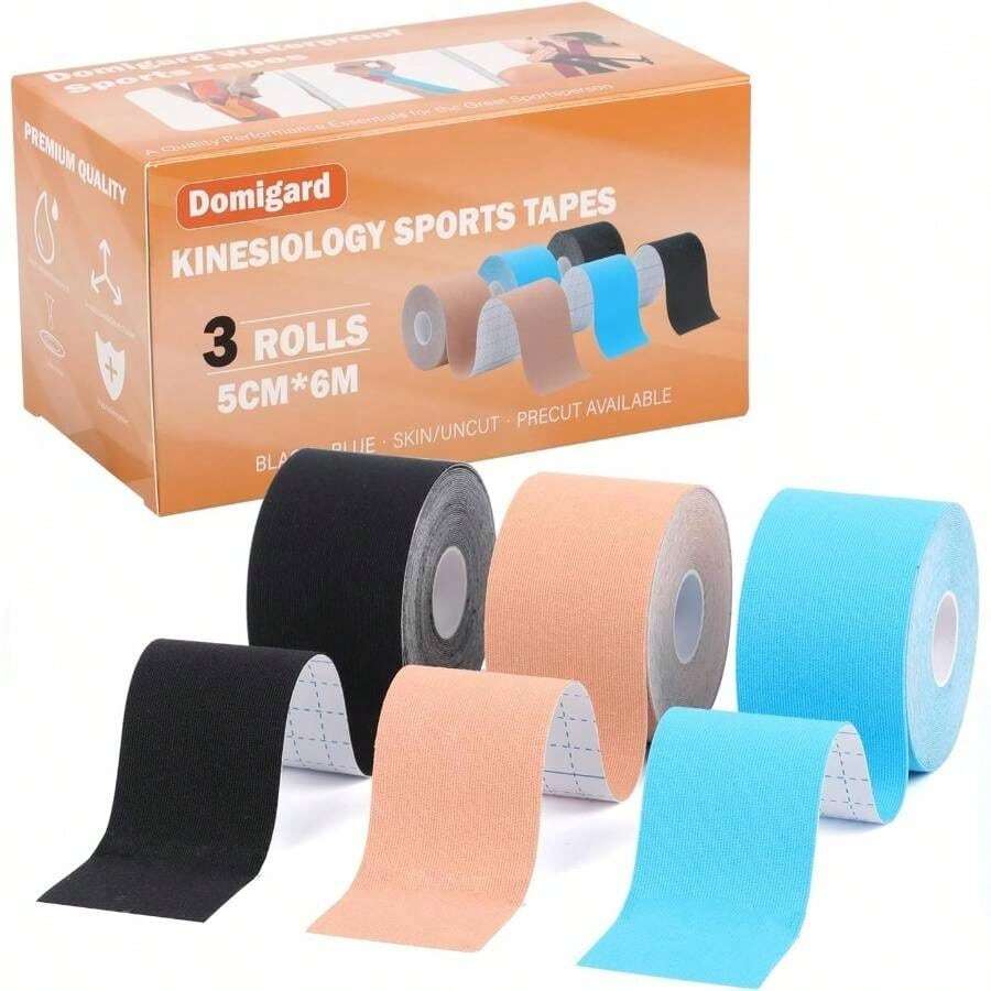 Tefola 3PCS Cinta Kinesiologica - 5mx 5cm, Impermeable Kinesiotape Cinta, Soporte Muscular y Articular Vendaje Neuromuscular, para Deportes, Recuperacin - 5 cm x 6 m - Ver 1