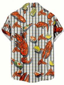 Men'S ShirtsPatterned ShirtsHawaiian ShirtsRoll-Neck Shirts Fun Lobsters Stripe Prints Outdoor, Street, Short Sleeves, Printed Button-Up Clothing, Fashion Designers, Casual And Breathable - 彩色 - 查看 3