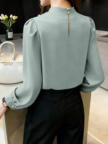Women Spring/Autumn Casual Loose Commuting Mini Stand Collar Pleated Design Princess Sleeve Long Sleeve Blouse