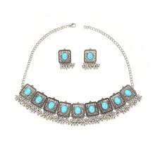 Vintage European Palace Exotic Bohemian Rhinestone Hollow Square Sparkling Necklace, Teardrop Beaded Unique Tassel Earrings, Exaggerated Fashion Party Banquet Bridal Jewelry 3-Piece Set - 9-piece Oval Necklace Set - View 9