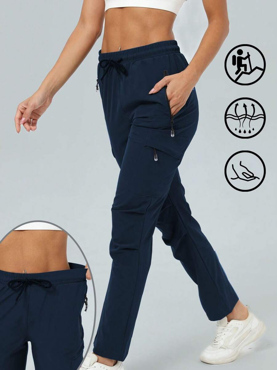 DREAMSPORT 女士工装慢跑裤和宽松长裤 | 轻便速干徒步旅行裤，休闲运动裤，适合健身房、居家休闲和锻炼套装 - 藏蓝色 - 查看 1