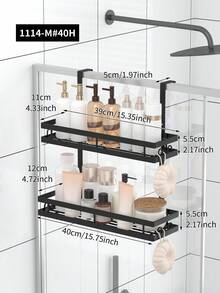 1pc Double-Layer Bathroom Organizer Rack, Thick & High Capacity, Hanging Shower Caddy, Shampoo & Body Wash Holder, Easy Installation, Space-Saving, For Bathroom, Shower, Toiletries Storage, Bathroom Shelf, Bathroom Accessories Bathroom Accessories Bathroom Tools Bathroom - Black - View 12