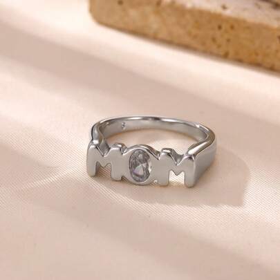 1pc Stainless Steel "MOM" Letter Ring, Mother's Day Gift For Women