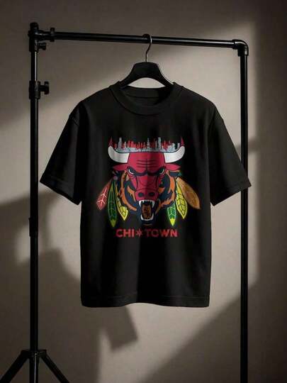 Camiseta gráfica de equipos de Chicago_ Bears,, Bulls, White Sox y Cubs KWRH
