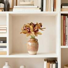 Artificial Orchid Faux Flower Bouquet Fake Flowers With Stems For DIY Bouquet Table Centerpieces Wedding Party Home Decor - 紅棕色 - 查看 2