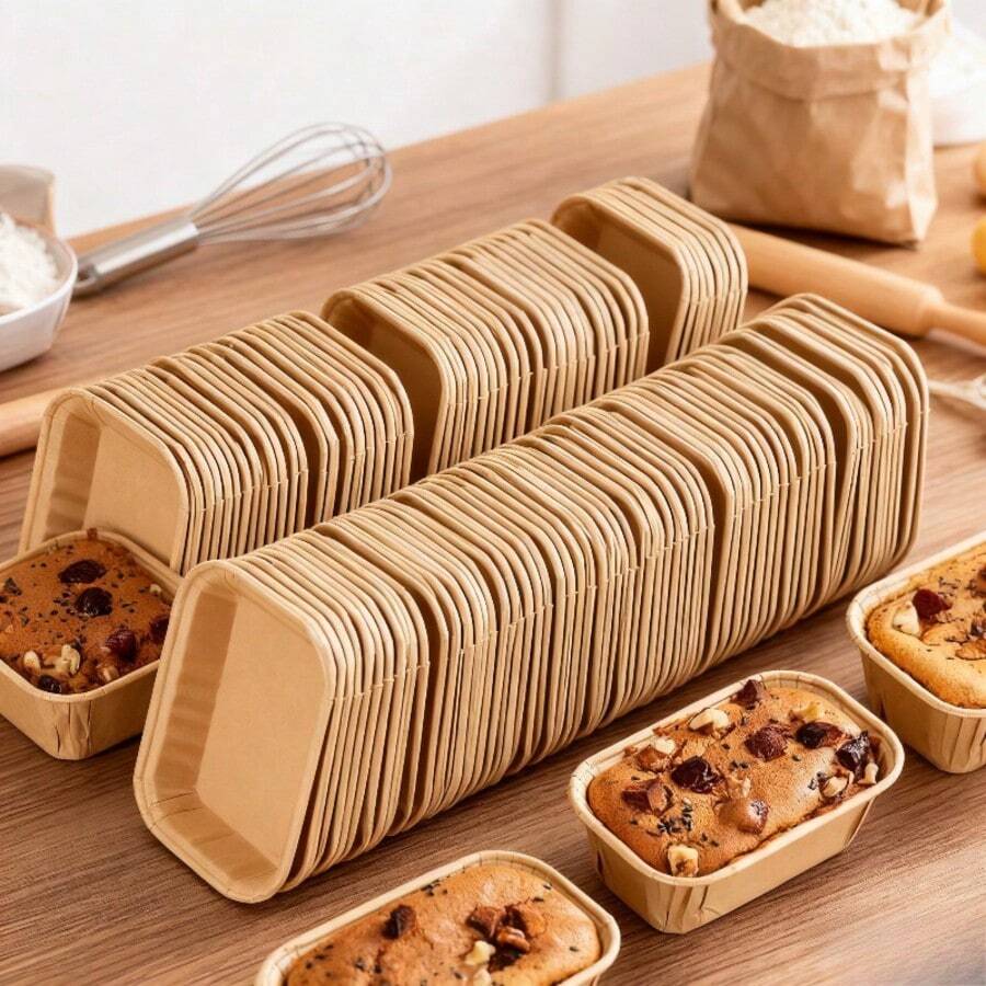50/20/10个装防油烘焙纸杯，长方形迷你款，带凹槽边缘，防漏且可均匀堆叠，适用于面包、纸杯蛋糕、甜点等烘焙食品，烘焙配件，纸杯蛋糕衬垫，甜点模具，可堆叠纸杯，凹槽边缘设计
