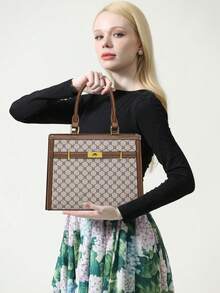 3pcs Set Elegant Middle-Aged Women's Plaid PU Leather Handbag, Shoulder Bag, Zipper Tote Bag, Large Capacity, Versatile For Daily Use - Grey - View 3