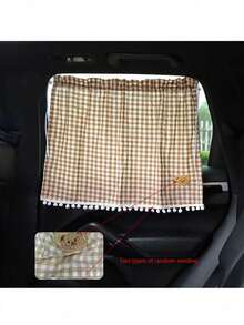 1pc Car Rear Window Sunshade, Suction Cup Mounted, Cute Plaid Bear Design, Random Bear Pattern & Stitching Style - one-size - View 6