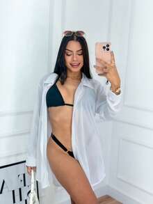 Women's Short Kimono Beach Cover-Up Simple Long Sleeve Shirt Women's Summer Fashion Without Button - 白色 - 查看 7