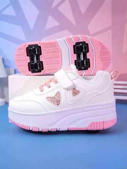 Kids Roller Skate Shoes With 4 Wheels, Detachable Wheels, 2-In-1 Sports Shoes, Roller Skating Shoes, Fashion Casual Shoes With Hook And Loop Closure For Boys And Girls