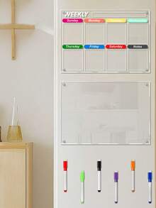 1 pieza Pizarra magnética de acrílico para refrigerador, pizarra de notas transparente con sujeción magnética para la puerta delantera, planificador semanal - Multicolor - Ver 7