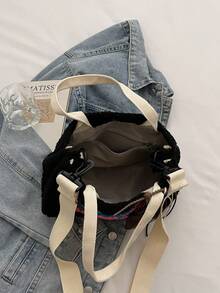 （带吊坠）毛绒字母休闲简约时尚百搭大容量单肩包 - 黑色 - 查看 9