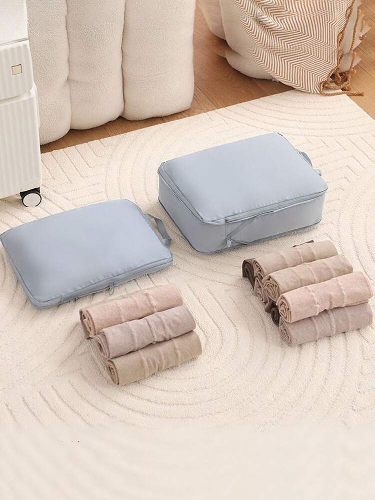 4件套压缩收纳袋套装，轻便旅行整理包，包含鞋袋，可扩展收纳袋，节省空间的旅行必备品，适用于旅行背包、行李箱、旅行包、旅行装备、返校季、搬家、圣诞礼物、节日必备、旅行必备、节日配件、圣诞礼物 - 彩色 - 查看 3