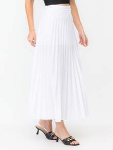 Long Pleated Skirt, Plain, Fashion 2025 - 白色 - 查看 3