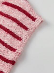 Cárdigan de punto con cuello redondo para mujer, manga corta, estampado de rayas, suéter con botones, ropa de abrigo - durazno - Ver 5