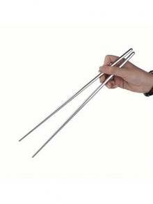 1pc Lengthen Chopsticks Stainless Steel Reusable Japanese Sushi Sticks Korean Hot Pot Noodles Frying Tableware Chinese Chopsticks - Silver - View 6