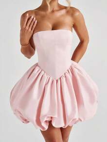 Women's Strapless Tube Top Bubble Mini Dress Ruched Large Bow Back Train Mini Dresses A-Line Going Out Formal Party Birthday Graduation Dresses Prom Gala Evening Party Cocktail Vacation Outfits - 粉色 - 查看 7
