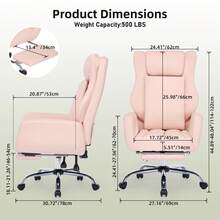 Ergonomic Office Chair With Crossed Legs, PU Leather Upholstery, Large Design With High Backrest, Fold-Up Armrests And Footrest, Complete With Headrest And Lumbar Support Cushion. - Pink - View 3