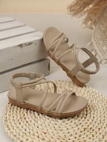 1 Pair Retro Open Toe Sandals For Kids, Summer New Fashion Breathable Slip-On Beach Shoes, Soft Bottom Anti-Slip