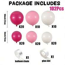 Bộ trang trí vòm bóng bay màu hồng trắng 102 quả, thích hợp trang trí Ngày Valentine, đám cưới, sinh nhật, kỷ niệm, tốt nghiệp, lễ hội, tiệc tùng, trang trí trong nhà, phụ kiện trang trí tiệc. - Nhiều màu - Xem 2