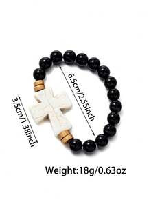1pc Casual Hiphop Style Faux Turquoise Cross Beaded Bracelet, Minimalist Elastic Wristband Jewelry, Suitable For Daily, Commute, And Party Wear - Multicolor - View 11