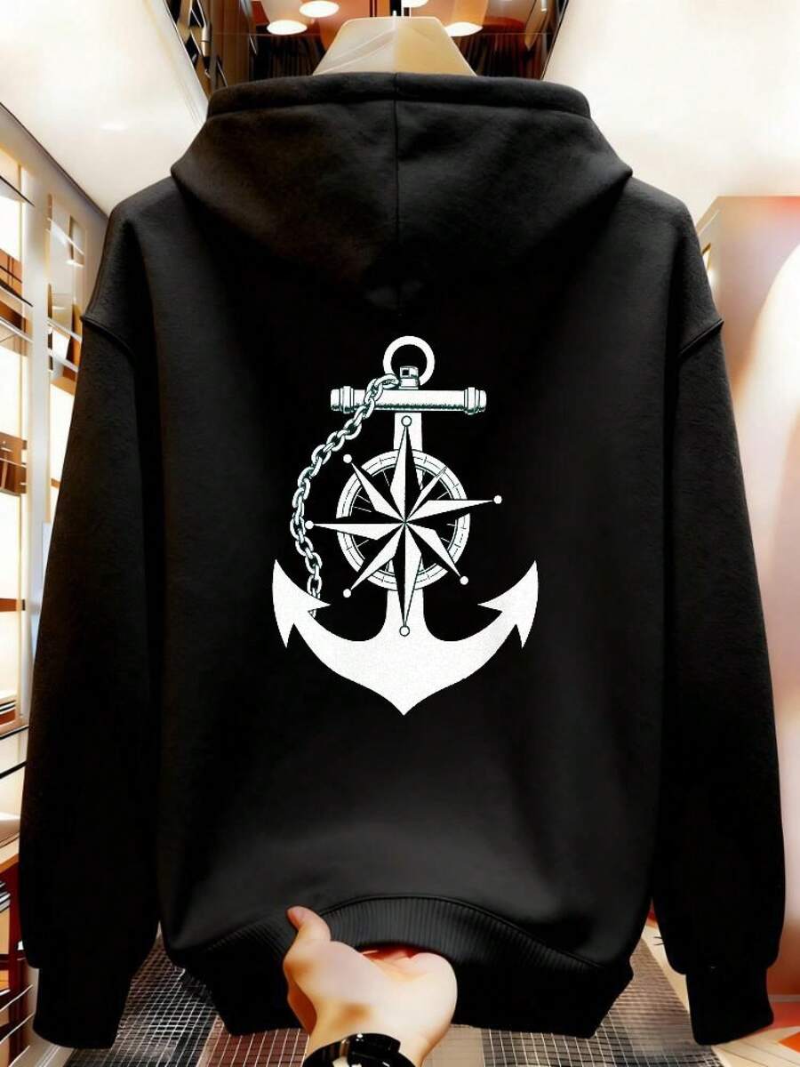 Sudadera Casual - Diseño de Bolsillo Frontal con Patrón Geométrico Lavable aáquina Ajuste Regular para Primavera y Otoño YXNE - Negro - Ver 1