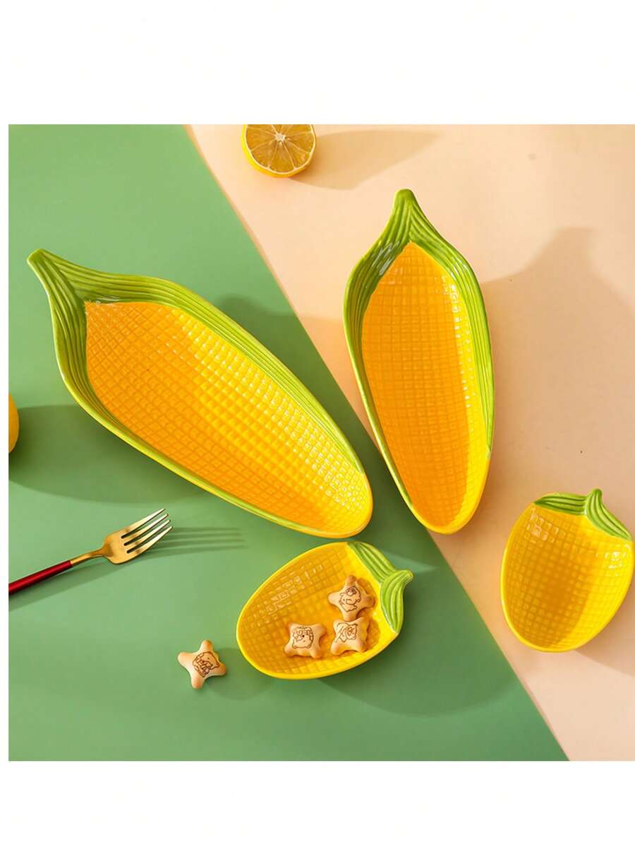 1 Piece Of Creative Corn-Shaped Ceramic Serving Tray – Perfect For Bread, Desserts, Snacks, And Sushi. Food-, Ideal For Use In Home Kitchens And As A Harvest Festival Gift Or Food Serving Tray. - 彩色 - 查看 1