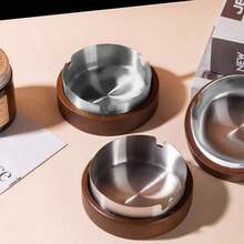 1pc Walnut Wood Covered Ashtray, Round Solid Wood Design, Suitable For Car Center Console, Office, Commercial, Home Use Anti-Splash Ashtray, Father's Day, Christmas, Valentine's Day Gift - Khaki - View 5