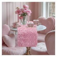 Pink Table Runner 36 Inch, FluffyFur Dresser Runner For Bedroom Nightstand, Pastel Pink Table Scarf For Coffee Table, Wedding Decor - Multicolor 601 - View 2