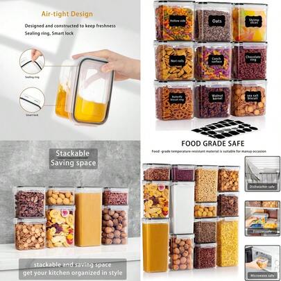 New Feshory 9 Pack Airtight Food Storage Containers Set For Kitchen And Organisation - Pantry Storage Organiser Cereal Storage Containers With 100% Leak-Proof Lids Ideal For Dry And Wet Food