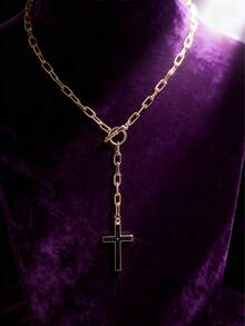 1pc Vintage Gold-Plated Thick Chain Necklace With Cool Black Cross Pendant, Suitable For Jeans, Hoodies, Suits, Combining Streetwear And Luxury Aesthetics, Eye-Catching Accessory For Daily Wear, Dates, Parties - Unique Men's Jewelry Item - Multicolor - View 8