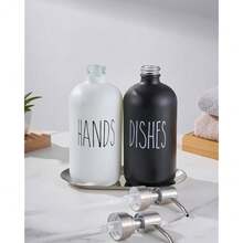 Black & White Glass Soap Dispenser - Stainless Steel Pump For Kitchen & Bathroom Sink,Black&White - Đen trắng - Xem 6
