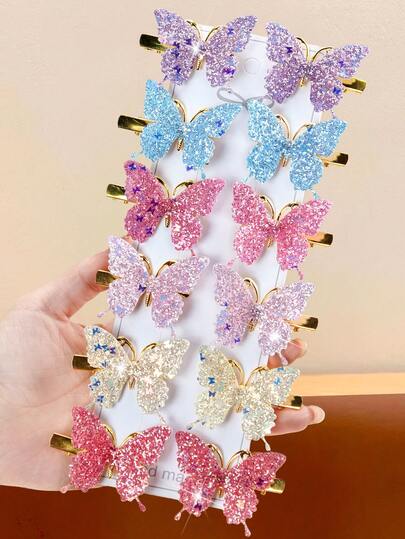 Set de 12 pinzas para el cabello con mariposas de degradado brillante, con colores degradados brillantes que brillan a la luz. Diseño de pinza dorada resistente, adecuado para niñas y mujeres, esencial para salidas casuales o atuendos de fiesta para que seas el centro de atención, pinzas de garra, pasadores para el cabello, accesorios para el cabello, atuendo Y2K, accesorios para el cabello, accesorios para la cabeza